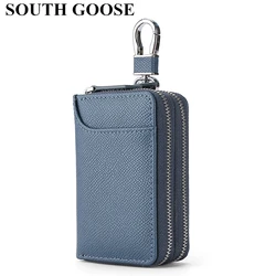 New Genuine Leather Key Wallets Men Simple Car Key Holder Practical Housekeeper Versatile Double Zipper Key Case Women Key Pouch