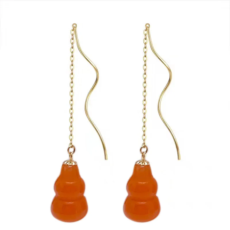 Shilovem 18K Yellow Gold Agate Stud Earrings New Birthday Christmas Gift Fashion Wholesale Women 9*13mm Yze0913666Nh