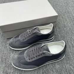 Men's Grey Perforated Low-top Suede Sneakers Designer Luxury Lace-up EVA Non Slip Sole Casual Shoes