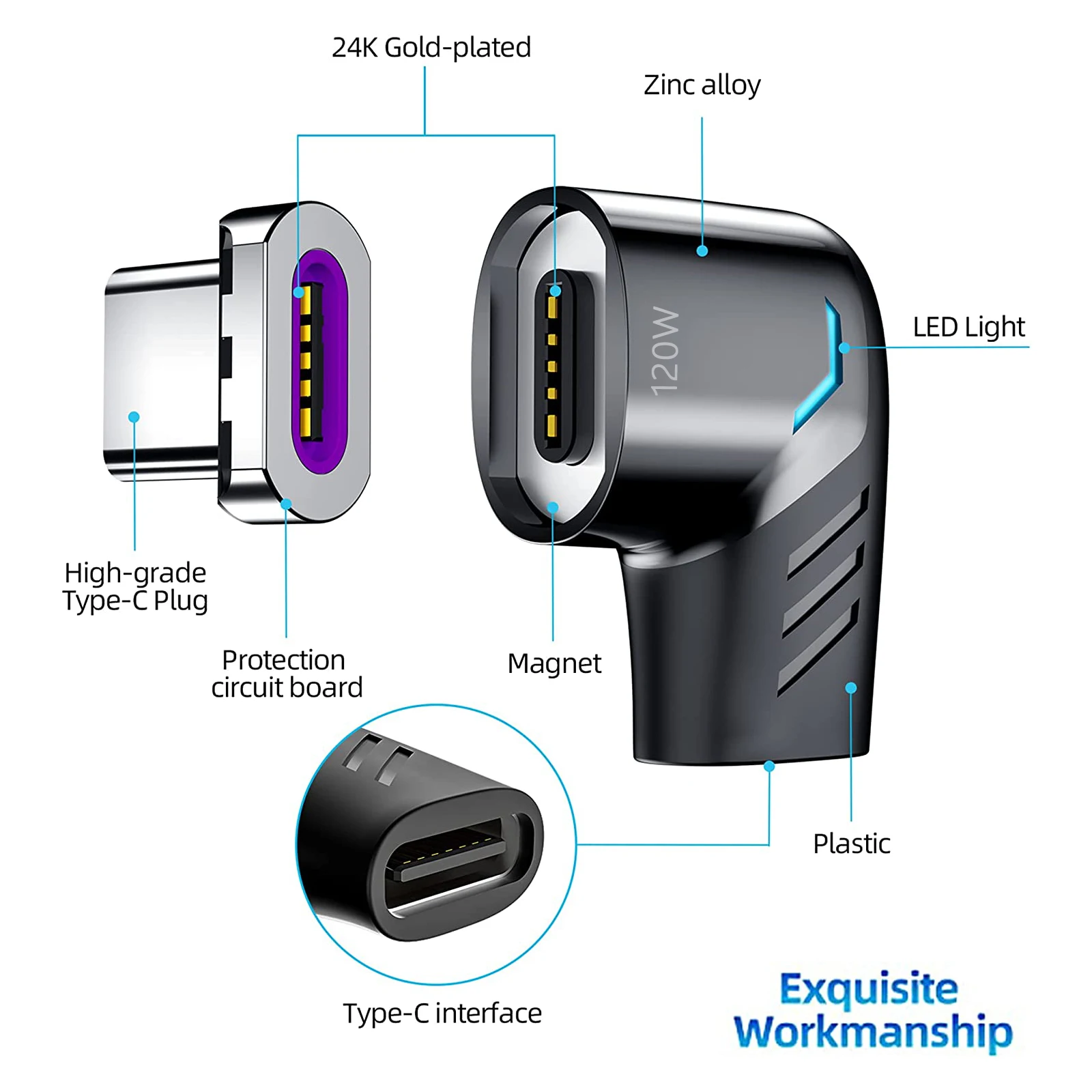 PD 120 واط نوع C إلى USB C محول مغناطيسي شحن سريع كابل محول مغناطيسي USB C موصل لماك بوك باد سويتش سامسونج