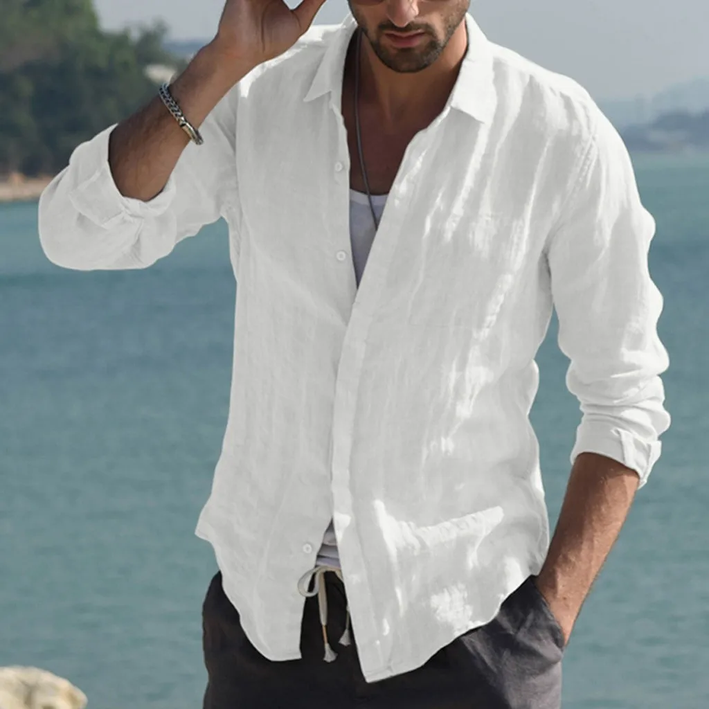 Men's Casual Loose Cardigan Shirt Ancient Cotton Linen Long Sleeve Shirts And Blouses