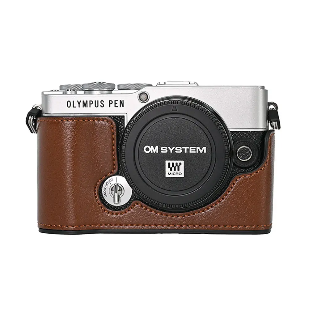 PU Leather Camera Half Body Case for Olympus PEN EP7 E-P7 Battery