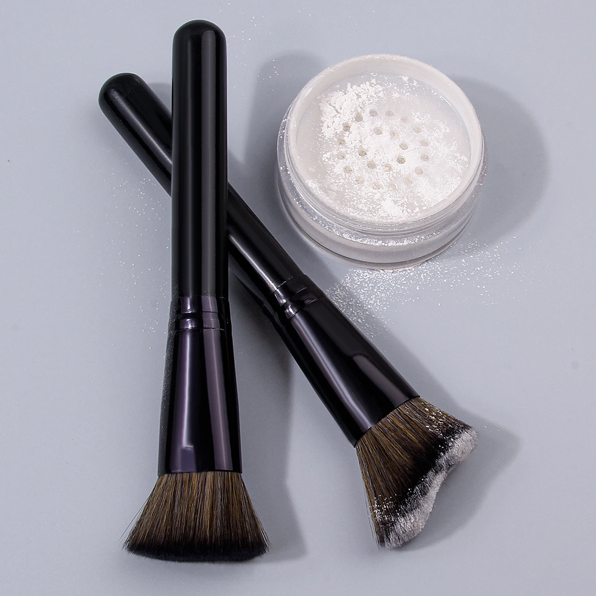 2PCS irregular-shaped flat-head brush head, soft contouring blush powder, multi-purpose portable facial makeup brush tool