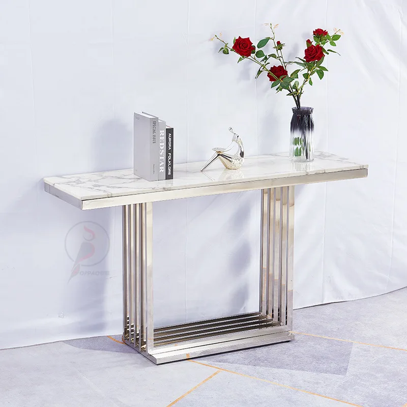 

Stainless steel entry rock slab entrance table Light luxury entrance table Decorative corridor entrance cabinet Modern simple