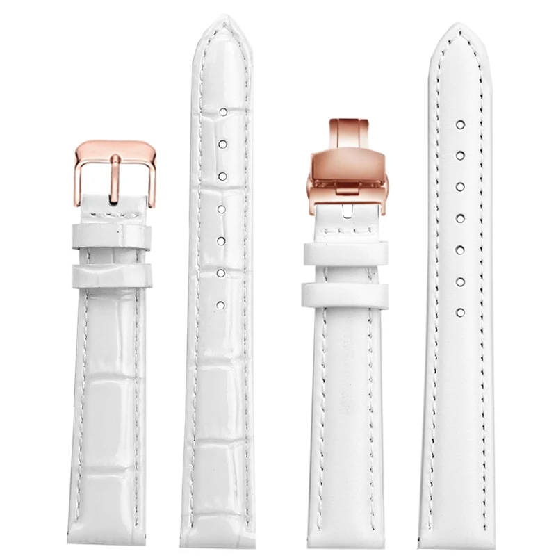 Ladies Watch Band white watch belt Bracelet 12mm 14 15 16mm 17mm 18mm 20mm for most watches strap Rose Glod Pin/butterfly buckle