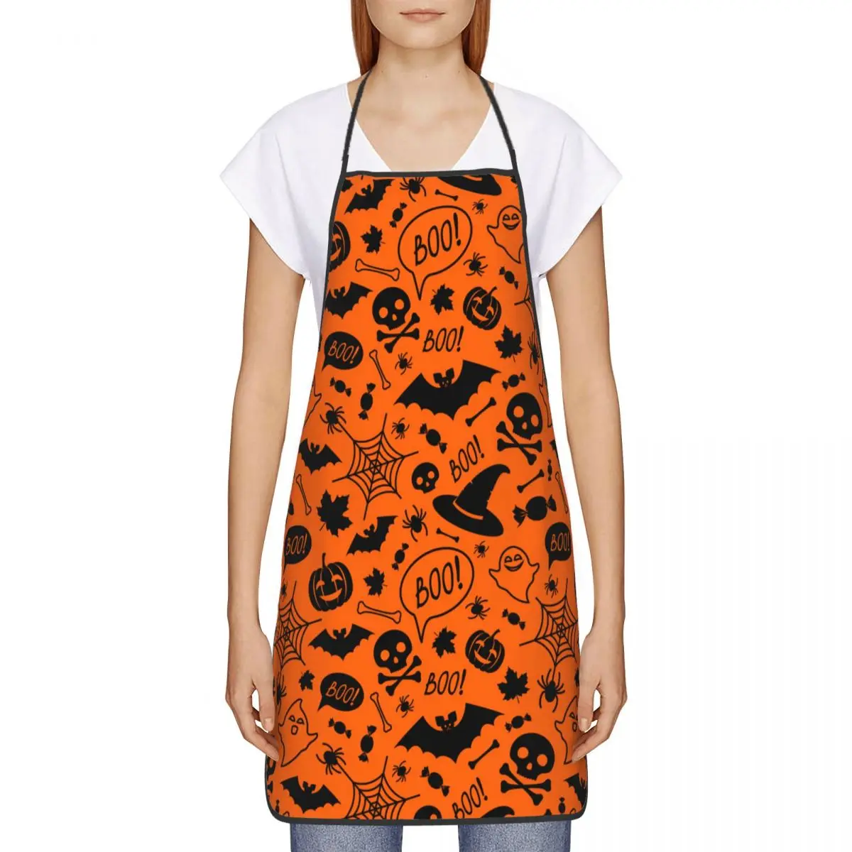 Custom Magic Witch Chef Cooking Baking Apron Witchcraft Pumpkin Skull Ghost Bat Spider Gothic Tablier Cuisine for Gardening