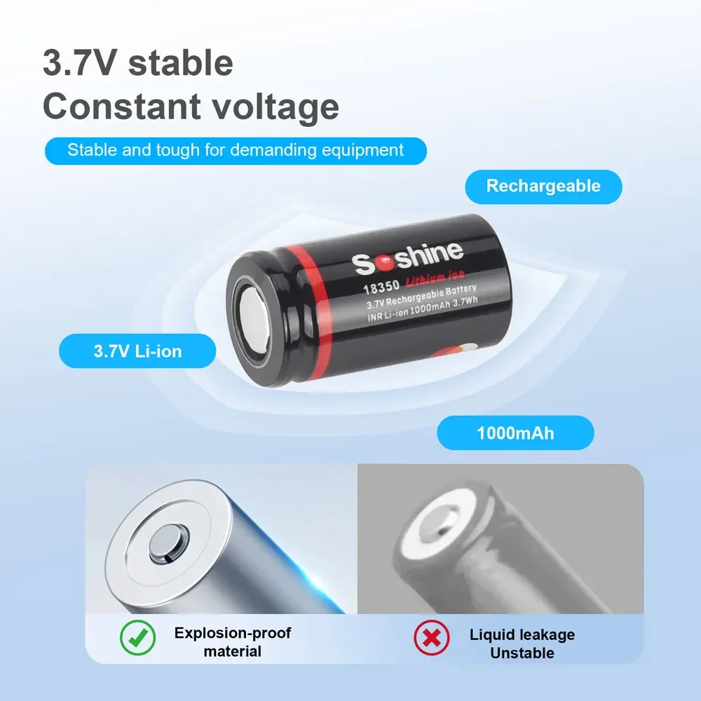 Soshine 3.7V 18350 1000mAh akumulator 1000mAh baterie litowe akumulator litowo-jonowy 1000 cykl ładowania pełny etat 1h