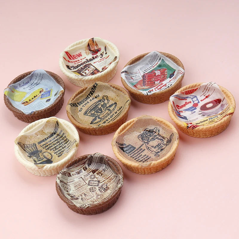 4/40pcs Resin Decor Scale Miniature Dollhouse Bread/Fruit Newspaper Basket Homemade Materials Doll Accessories