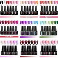 MEET ACROSS 6Pcs Gel Nail Polish Set Pink Red Green Macaron Color Manicure Kit For Nails UV Gel Nail Art Varnish Nail Supplies