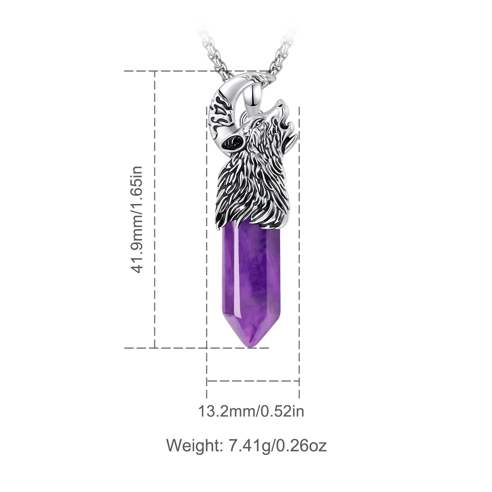 AEONSLOVE Crystal Wolf Moon Necklace Hexagonal Amethyst Obsidian Pendant Gothic Wicca Pagan Jewelry Party Gift for Men Women