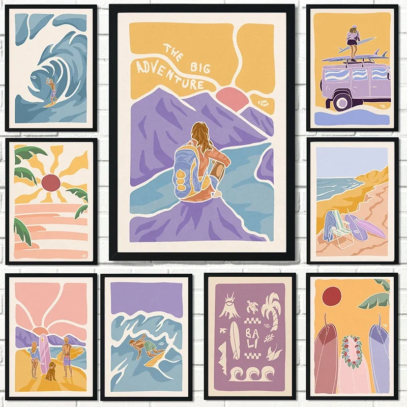 Póster Vintage de playa, pintura en lienzo, paisaje de viaje, pintura artística de turismo, imagen de pared, decoración del hogar, regalo de viajero