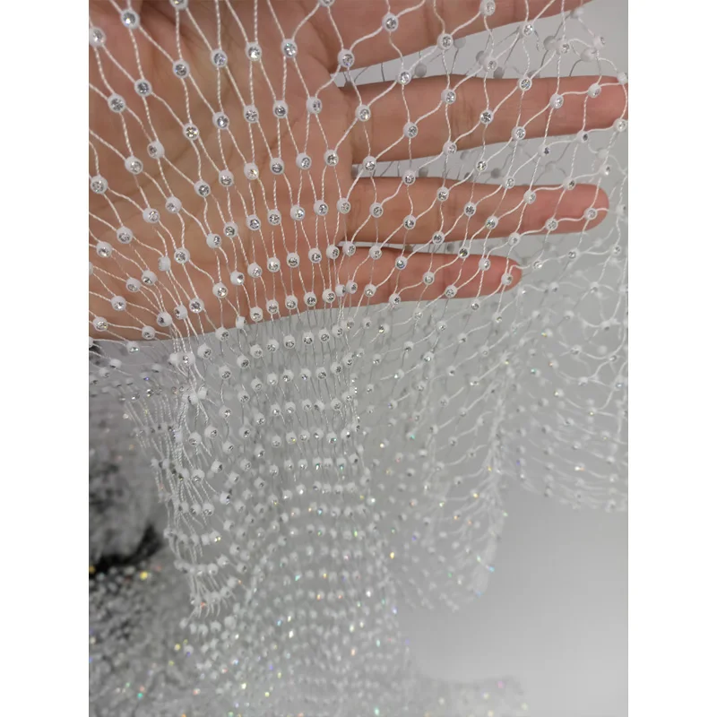 65X55cm White Fishing Net Line Stone Crystal Rhinestone Connection Fabric 2023 Ins Hot Designer for DIY Dress Mask Decor