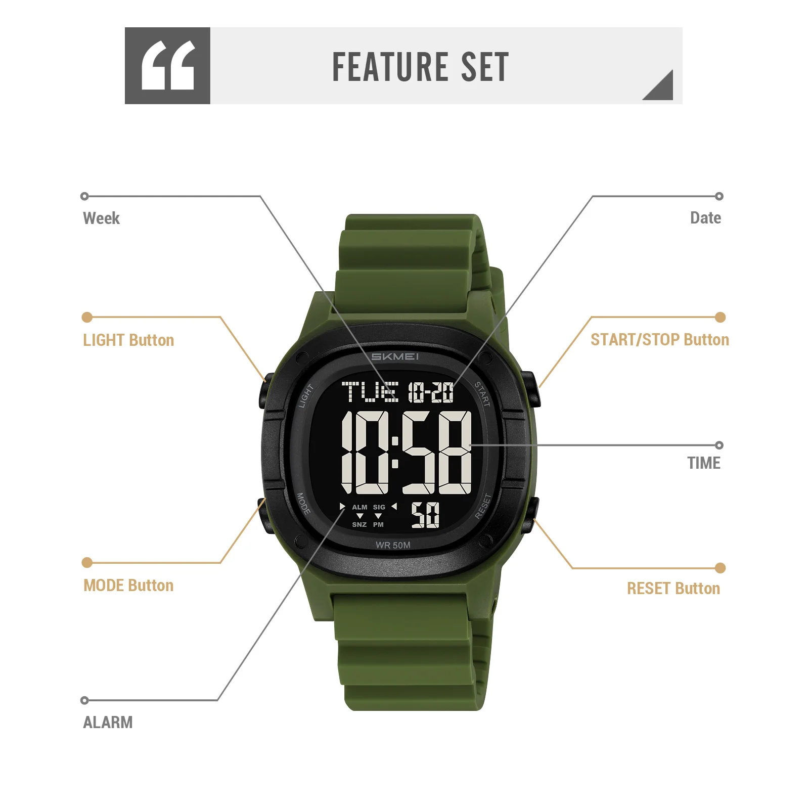 SKMEI 2483 Hombre Back Light Digital Countdown Stopwatch Sport Watches For Men Mens 5Bar Waterproof Week Clock Wristwatch Date