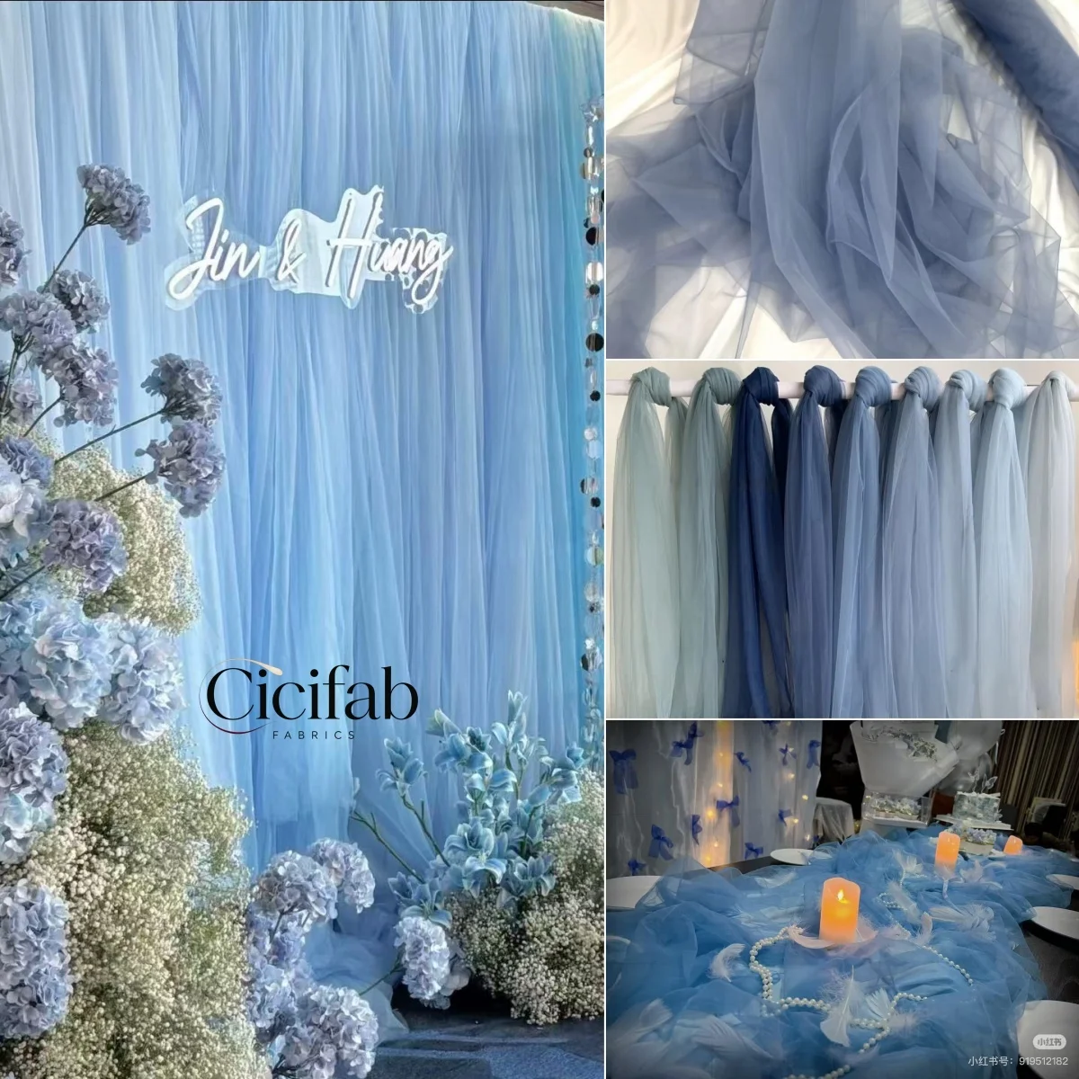 Blue Sheer Drape Tulle Fabric Soft Mesh Net for Wedding Ceiling Draping Party Chair Back, Stage Backdrop  DIY Decor