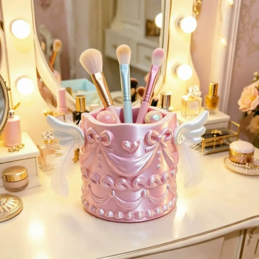 Silk Texture Makeup Brush Holder 3D Printed Wings Design Cosmetic Organizer Bucket Pen Holder Pen Cup Makeup Organizer