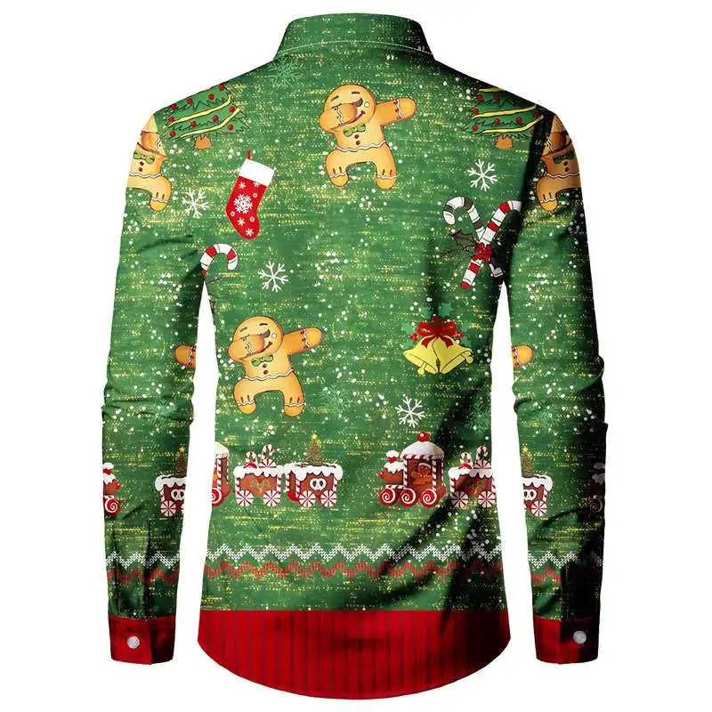 Men's Christmas Cookies Bells Print Shirt Novelty Funny Long Sleeve Holiday Casual Top