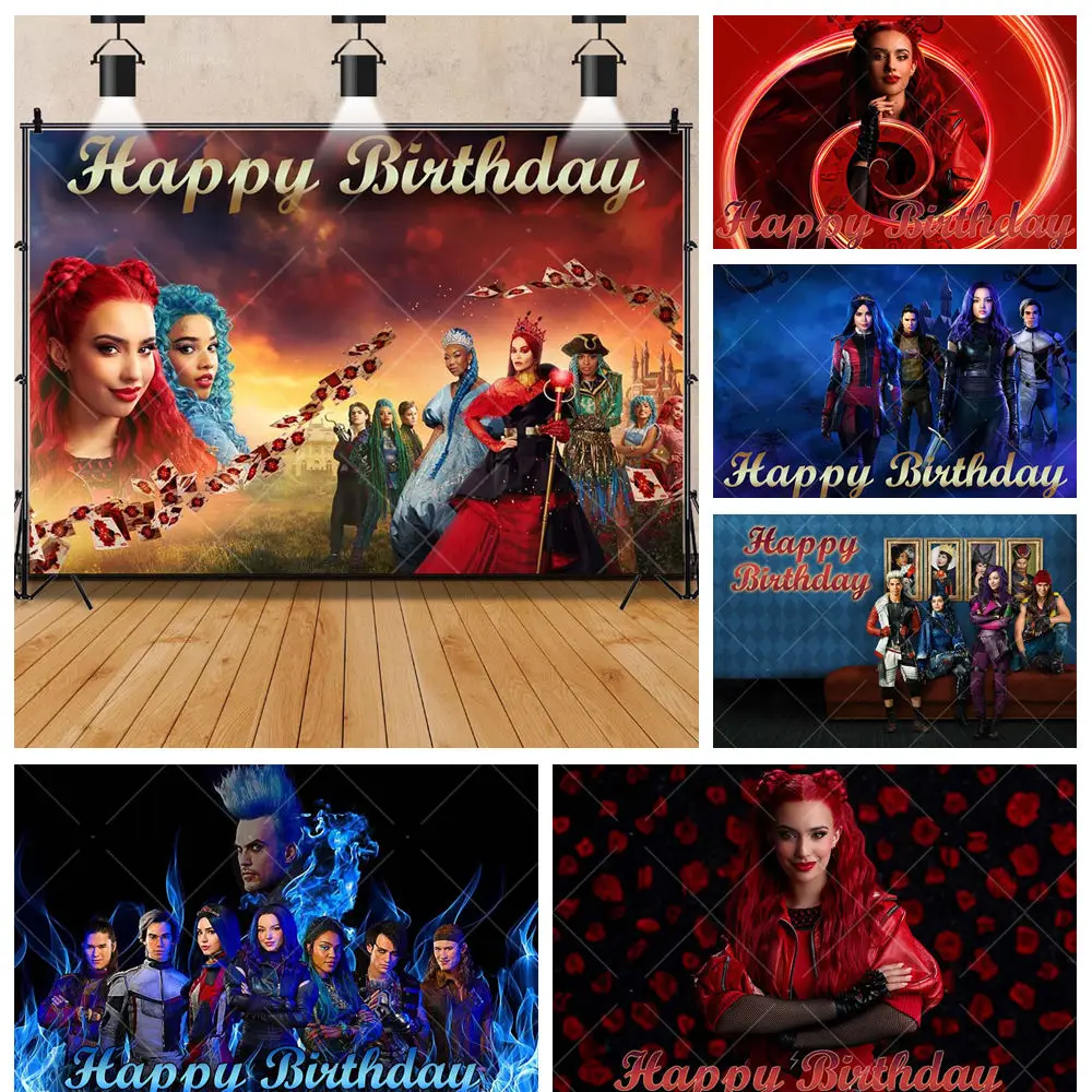 Disney Descendants Red Rise Cool Girl Kid Birthday Party Baby Shower Backdrop Custom Photography Poster KidRoom Decor Background