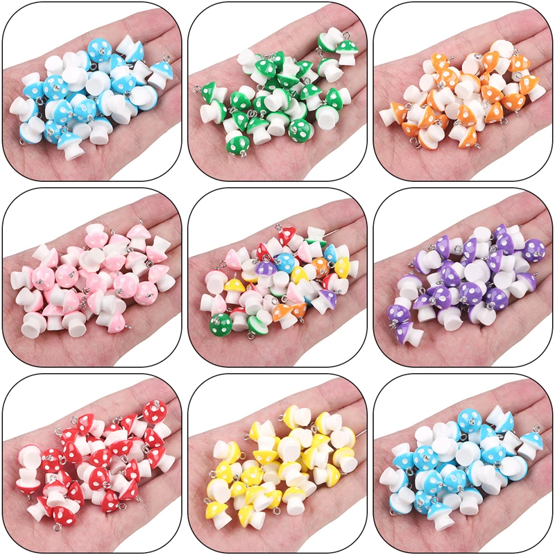 12x16mm 6pcs Cute Mushroom Charms Resin Pendant for Earring Keychain Necklace Bracelet DIY Jewelry Craft Making Accessories