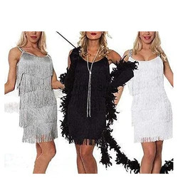 Robe Womens 1920s Cosplay Dresses Tassels Straps Dress Gatsby Cocktail Party Fringed Costume Flapper Dresses with Headband