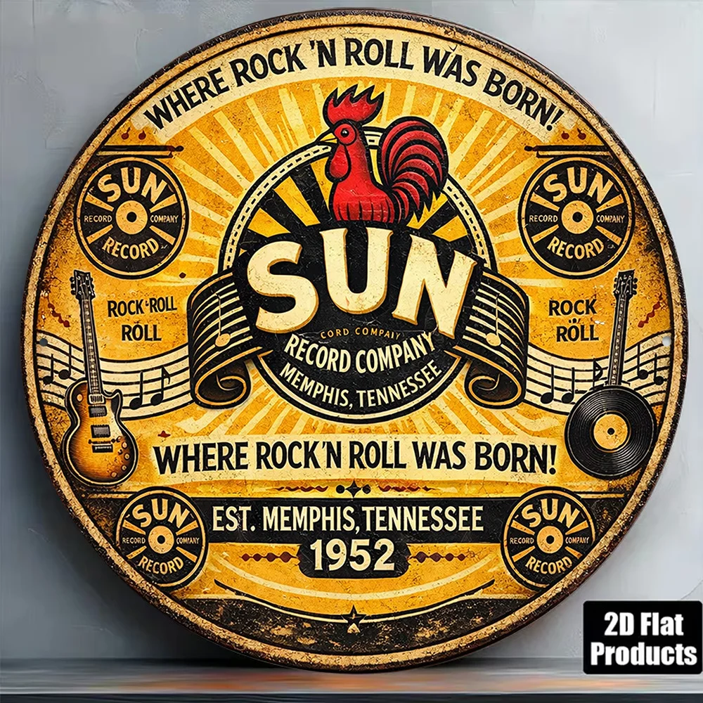 2D Flat, 1pc 1pcs Vintage Sun Record Company Memphis Tennessee 1952 Sign - Birthplace of Rock 'n' Roll Wall Decor Suitable for B