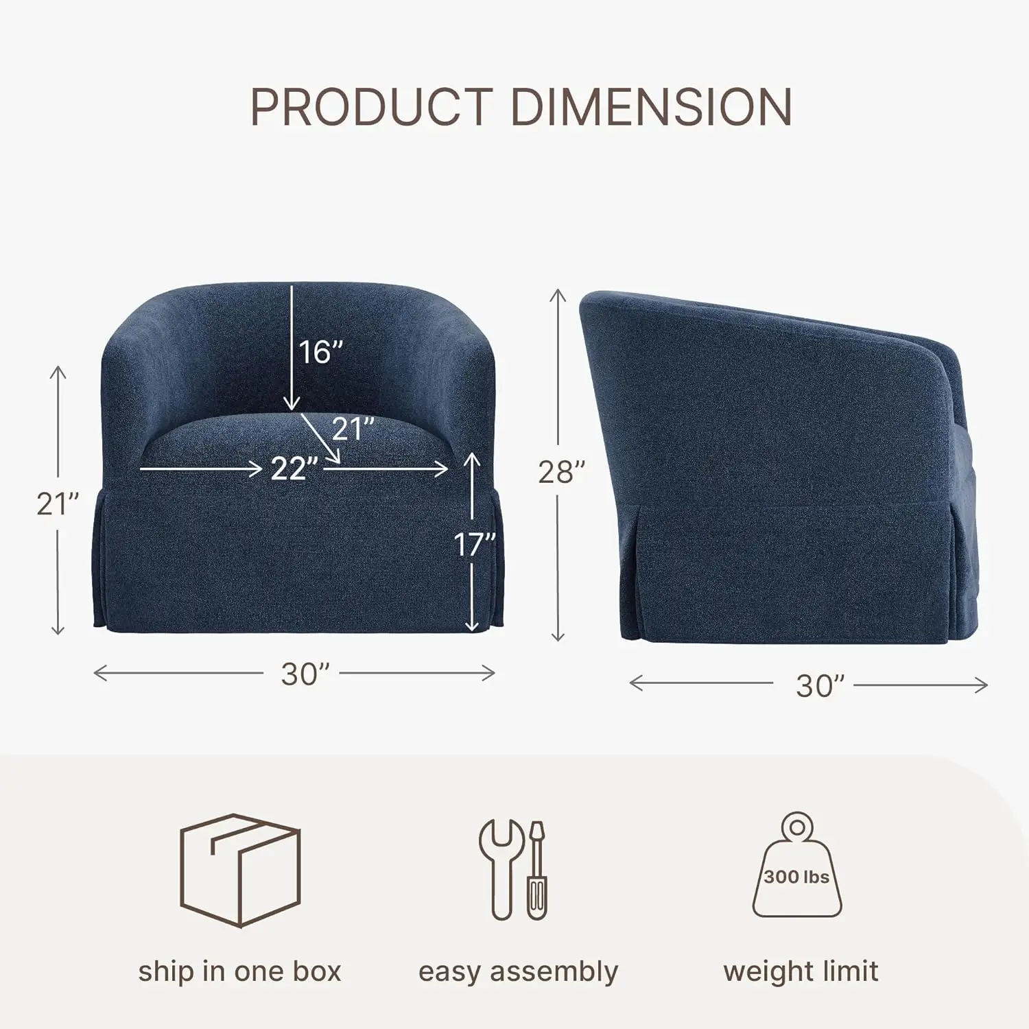 Living Room Swivel Accent Chair, Performance Fabric, Blue, 360 Degree Rotation Modern Design
