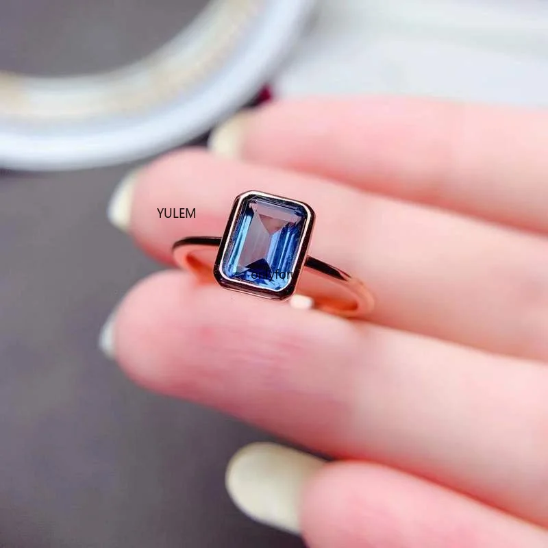 5*7mm Natural London Blue Topaz Gemstone Trendy Ring for Women Real 925 Sterling Silver Fine Jewelry Birthstone Gift