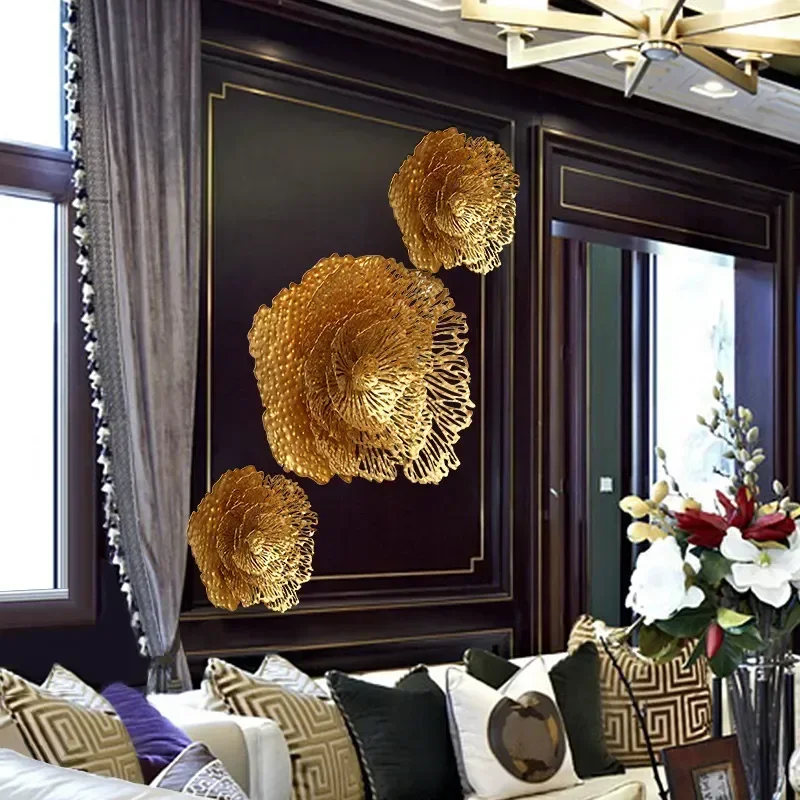 Pastoral Retro 3D Wrought Iron Flower Wall Decor Living Room Bedroom Bedside Hanging Pendant Home Ornament
