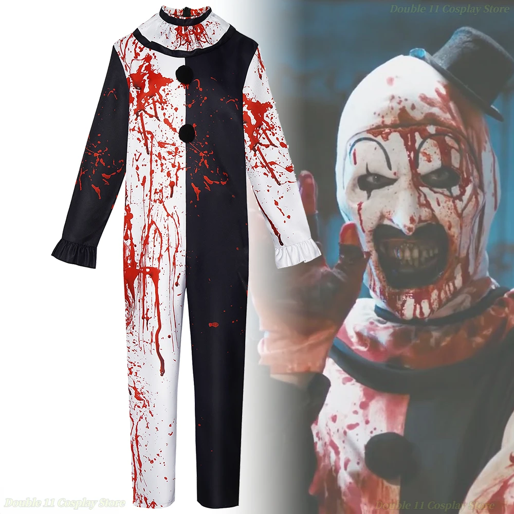 

New 2024 Movie Terrifier Art The Clown Cosplay Costume Adult Unisex Joker Uniform Jumpsuit Full Set Suit Halloween Outfits