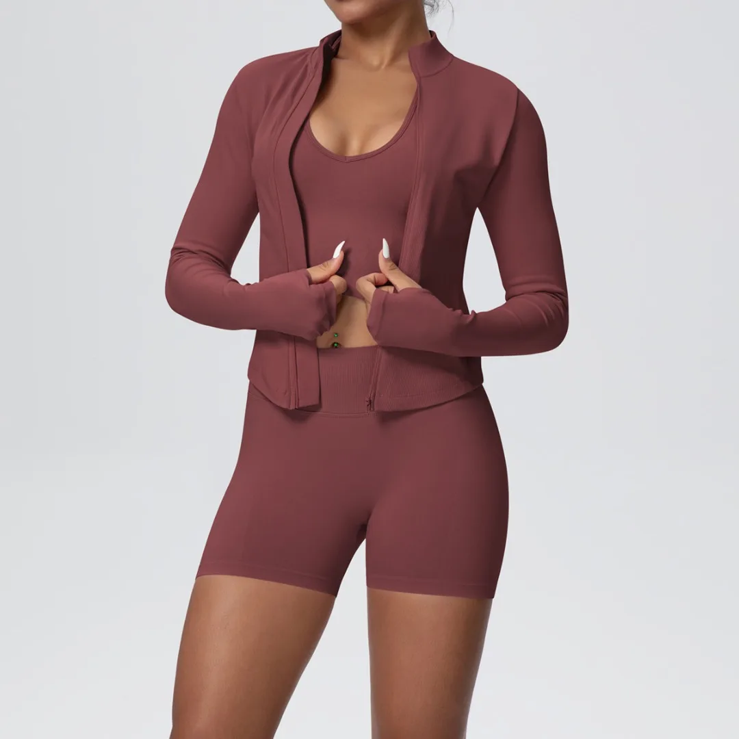 

Женский обтягивающий комплект для йоги, спортивный жилет с подъемом бедер, куртка на молнии, шорты, костюм для фитнеса, повседневная одежда для бега, тренировок, спортивная одежда для спортзала