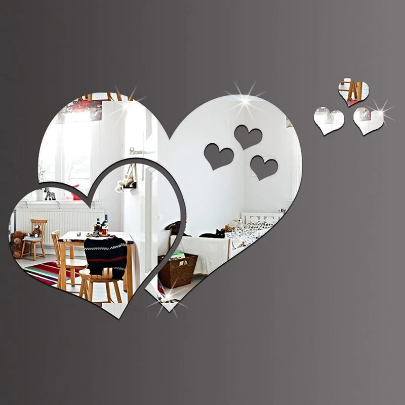 3D Acrylic Love Heart Pattern Wall Stickers, Mirror Wallpaper, Wedding, Bed Room, Home Room, Art Decor, Valentine\'s Day