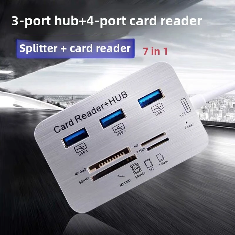 Seven-in-One USB Type-C Splitter SD TF Card Reader Combo USB Hub Expansion Dock with 4 USB 3.0 Ports 100Mbps