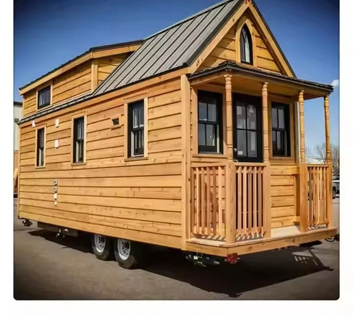 Prefabricated wooden mini sandwich panel modular small house with movable chalet wheels