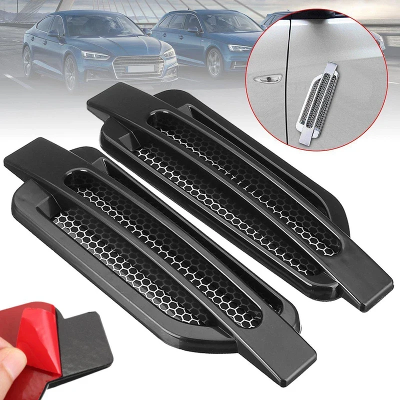1 par de Adesivos Cromados Decorativos para Saída de Ar Lateral de Carro, Spoiler de Fluxo de Ar, Grade de Admissão Esportiva, Acessórios Automotivos