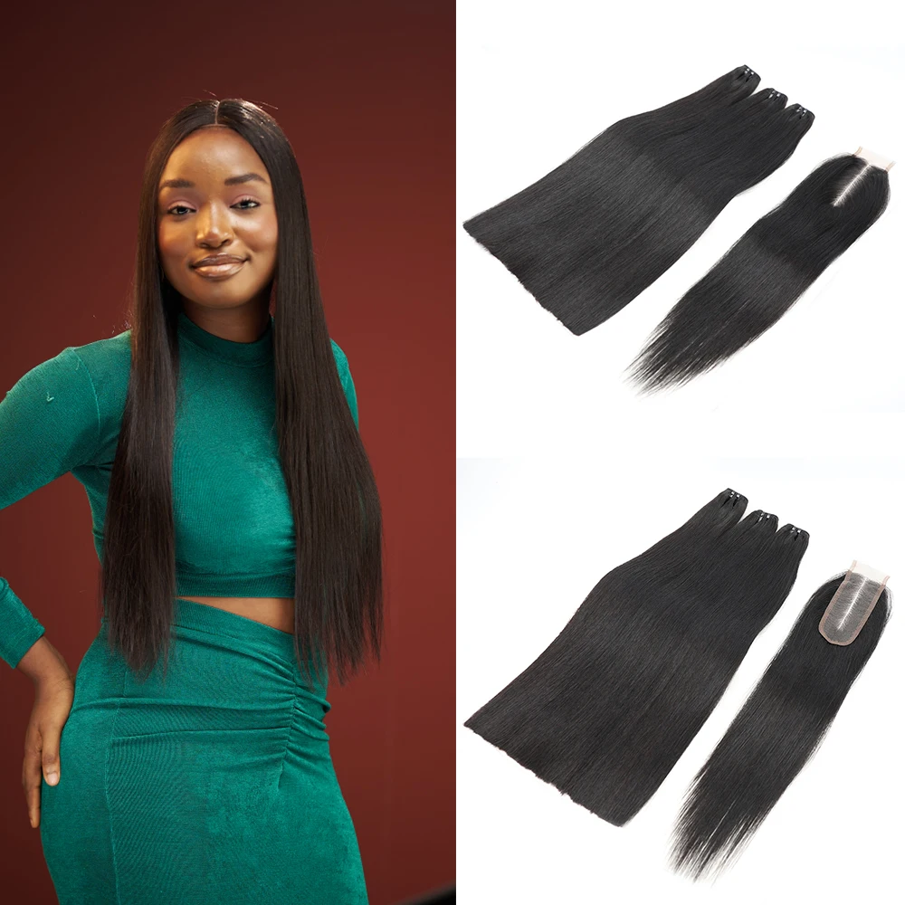 Bone Straight Bundles with 2x6 Lace Kim K Closure Vietnam Human Hair High Quality Bone Straight Raw Hair 3 Bundles with Closure