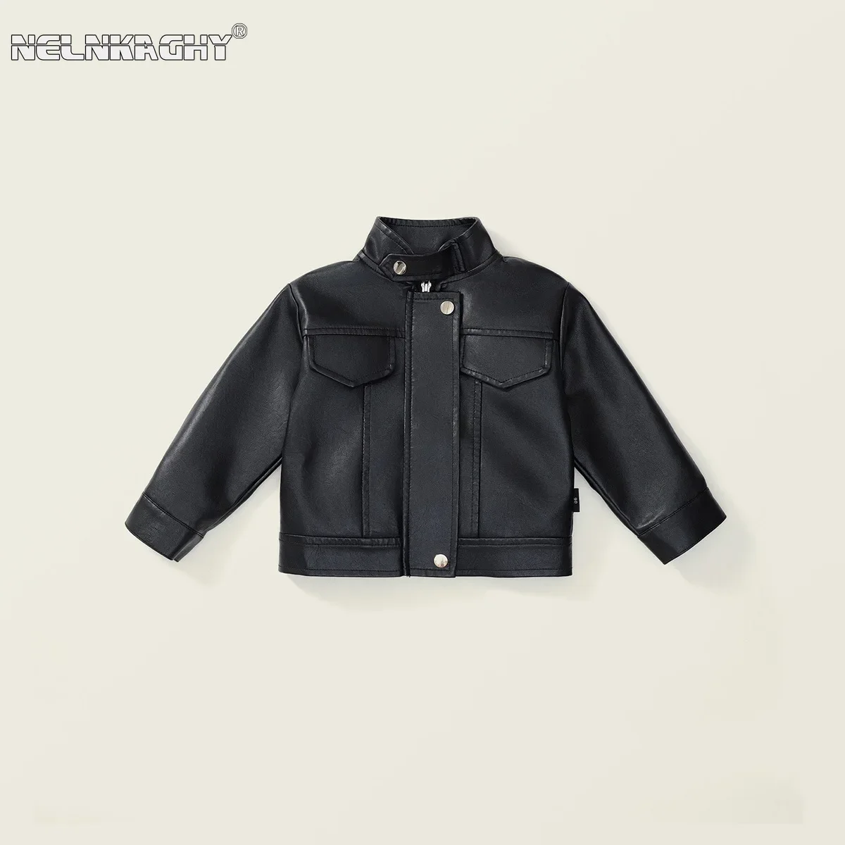 

2025 Spring New in Kids Girls Short Korean Style Leather Jacket Stand Collar, Motorcycle-inspired Outerwear, Ready for Dispatch