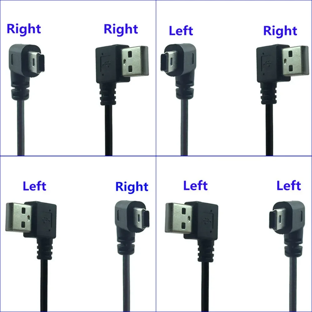 Double 90 Degree Right Angle Mini USB 5 Pin T Port Short USB 2.0 Cable Type A Male to Mini B Fast Charger Date Cable 25CM