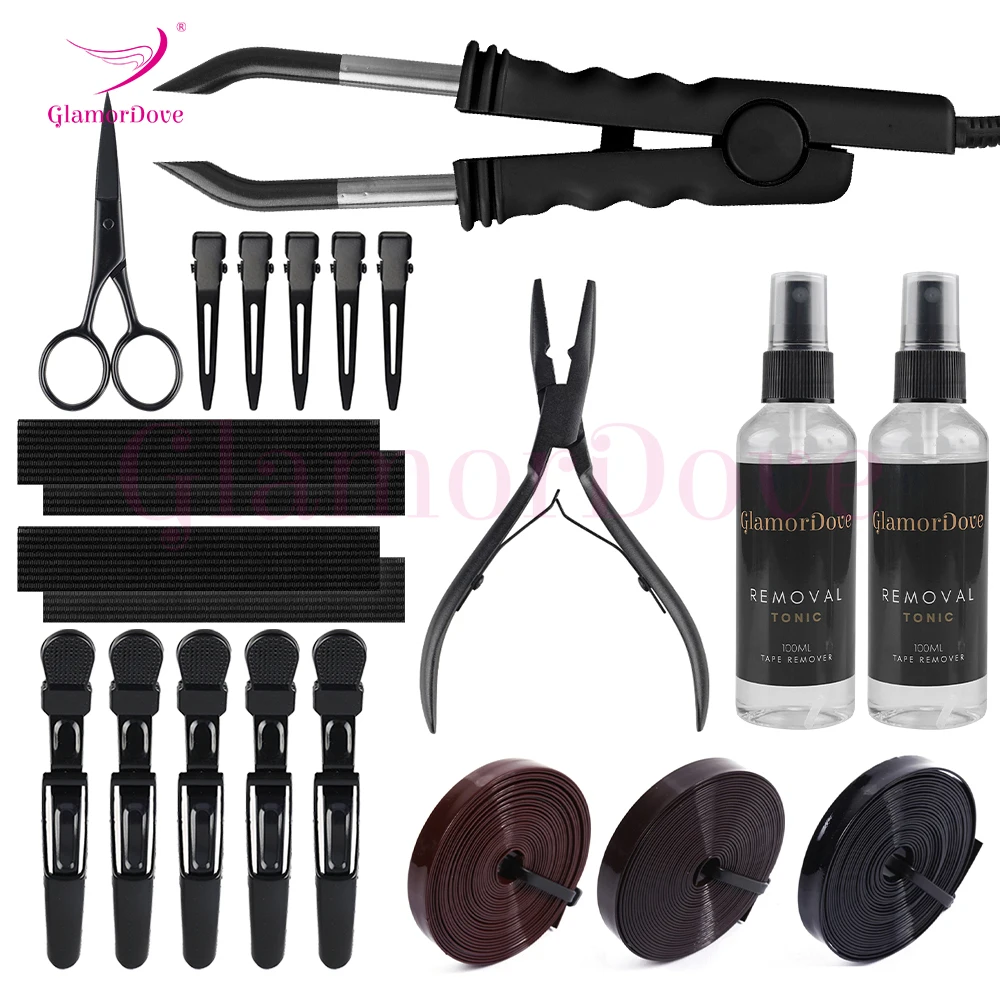 GlamorDove Hair Extensions Heat Tool Kit Keratin Fusion Heat Iron With Adhesive Tape Remover for Keratin Bonding Tools