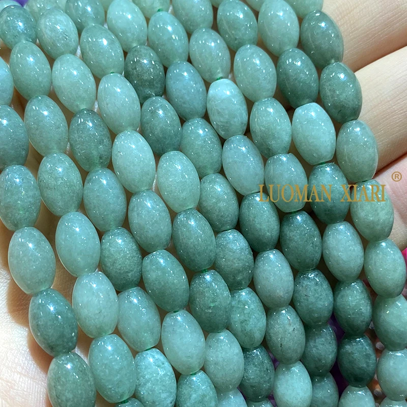 8x12MM Oval Natural Stone Green Burma Jades Chalcedony Loose Rice Spacer Beads for Jewelry Making DIY Bracelet Accessories