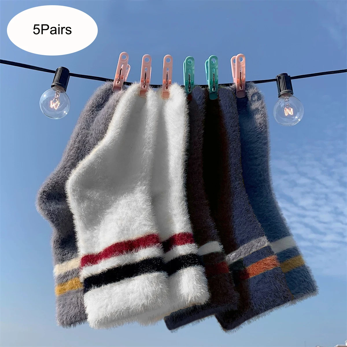 5 Paar/Packung Herren Winter Warme Flauschige Plüschstrümpfe Mittlere Röhrensocken Gestreifte Klassische Socken Innenbodensocken