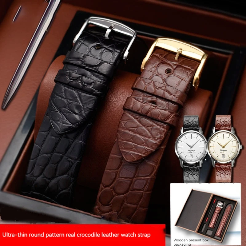 Crocodile Leather Strap Ultra Thin 12 13 14 15 16 18 20 22mm Black Brown Men and women Genuine Leather Bracelet for Longines