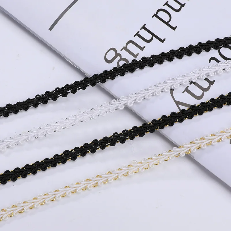 5m/16.4ft Each pack 0.7cm Wide White black Lace Trims Webbing Satin Centipede Ribbons Clothing Sewing Accessory DIY Decoration