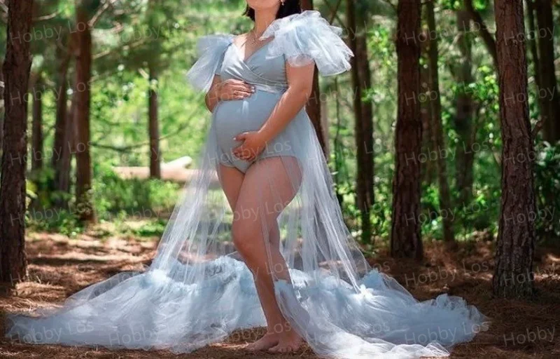 Charmante sexy Umstandsroben für Damen, langes Tüll-Fotoshooting-Schwangerschaftskleid, elegantes, einfaches formelles Abendkleid nach Maß