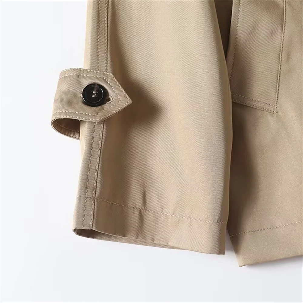 Otoño nueva moda mujer clásico estilo británico edición corta abrigo cortavientos con doble botonadura