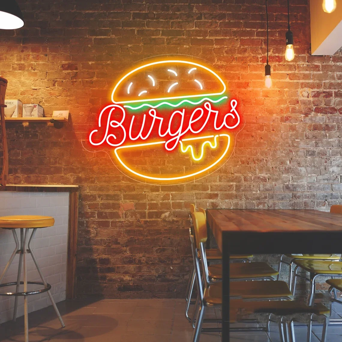 Imagem -03 - Custom Hamburger Neon Signs Neon Sign Home Wall Decor Fast Food Coffee Shop Restaurante Decoração de Bar