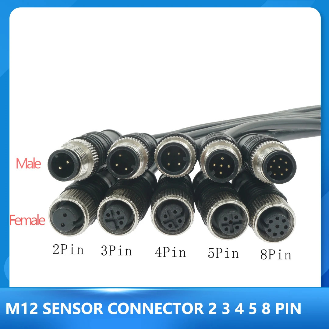 M12 Male Female Aviation Plug Cable Waterproof IP67 2 3 4 5 8Pin Sensor Signal Wire Connector M12 Connection Shielded Line