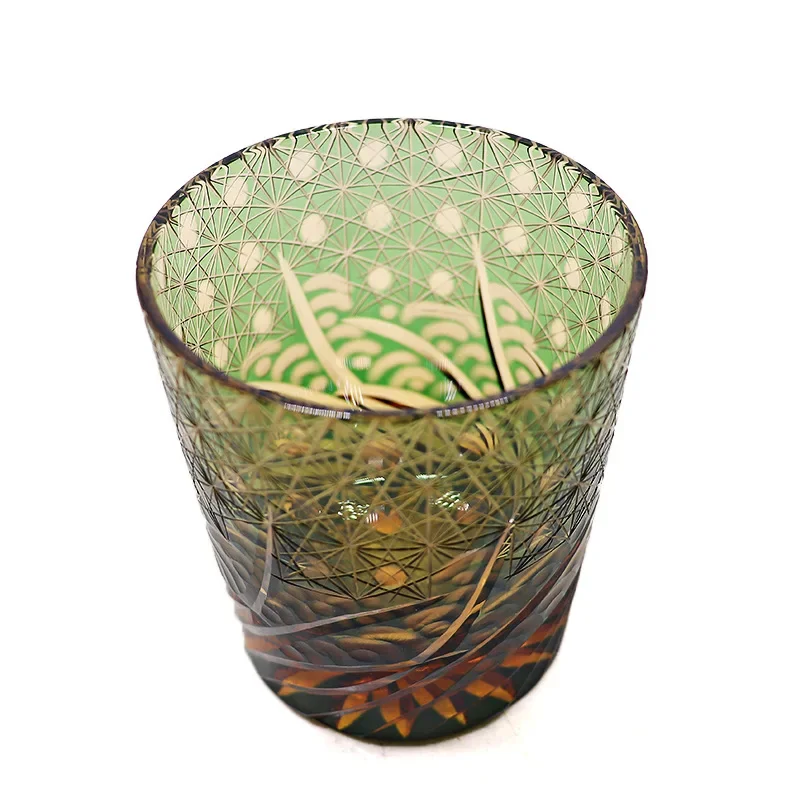 

Whiskey crystal glass wine glass Edo cutter manual hand-carved niche wave chrysanthemum cup light luxury