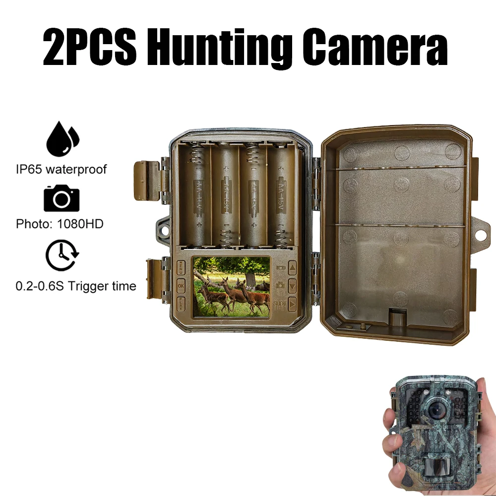 

2PCS Hunting Camera 16MP Wild Animal Detector Waterproof Monitoring Infrared Heat Sensing Night Vision Outdoor Mini Trail Camera