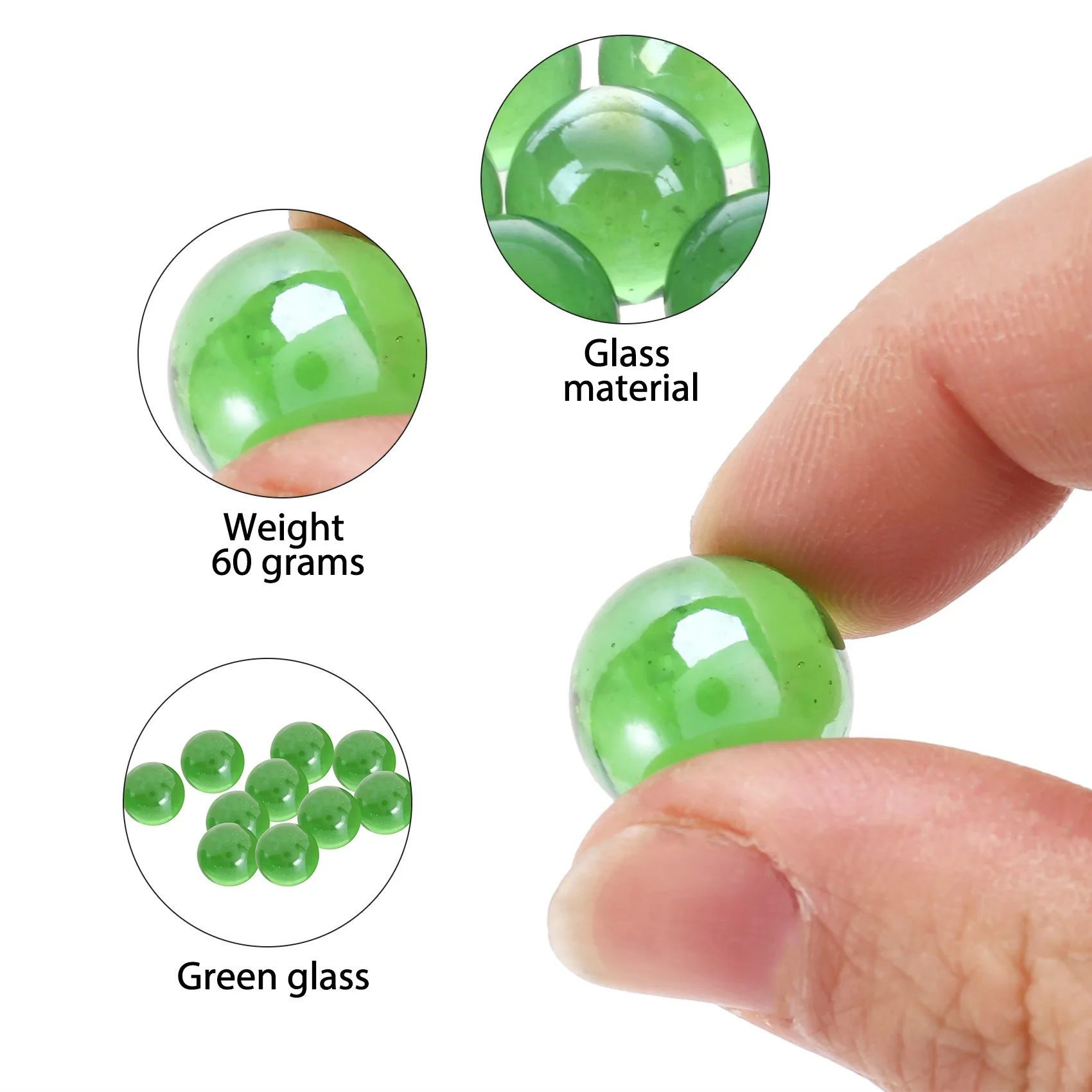 Green Glass Marbles Knicker Ball, Cor Nuggets Toy, 16mm, 10 Pcs