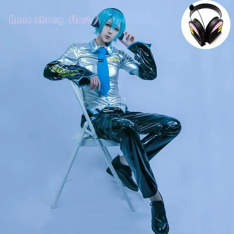 VOCALOID Cosplay MiKUU Male Cosplay Costume VOCALOID Cos Male Cosplay Patent Leather Costume Earphone Wig Shoe Gift prop