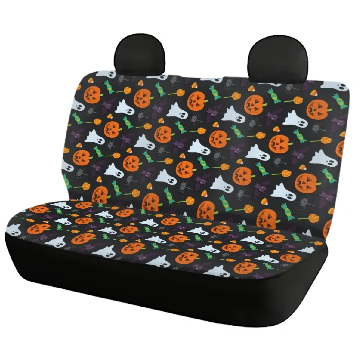 Pumpkin Ghost Design Durable Front/Back Seat Covers Breathable Anti-Slip Car Protector Utility Auto Intorior Decor Halloween Gif